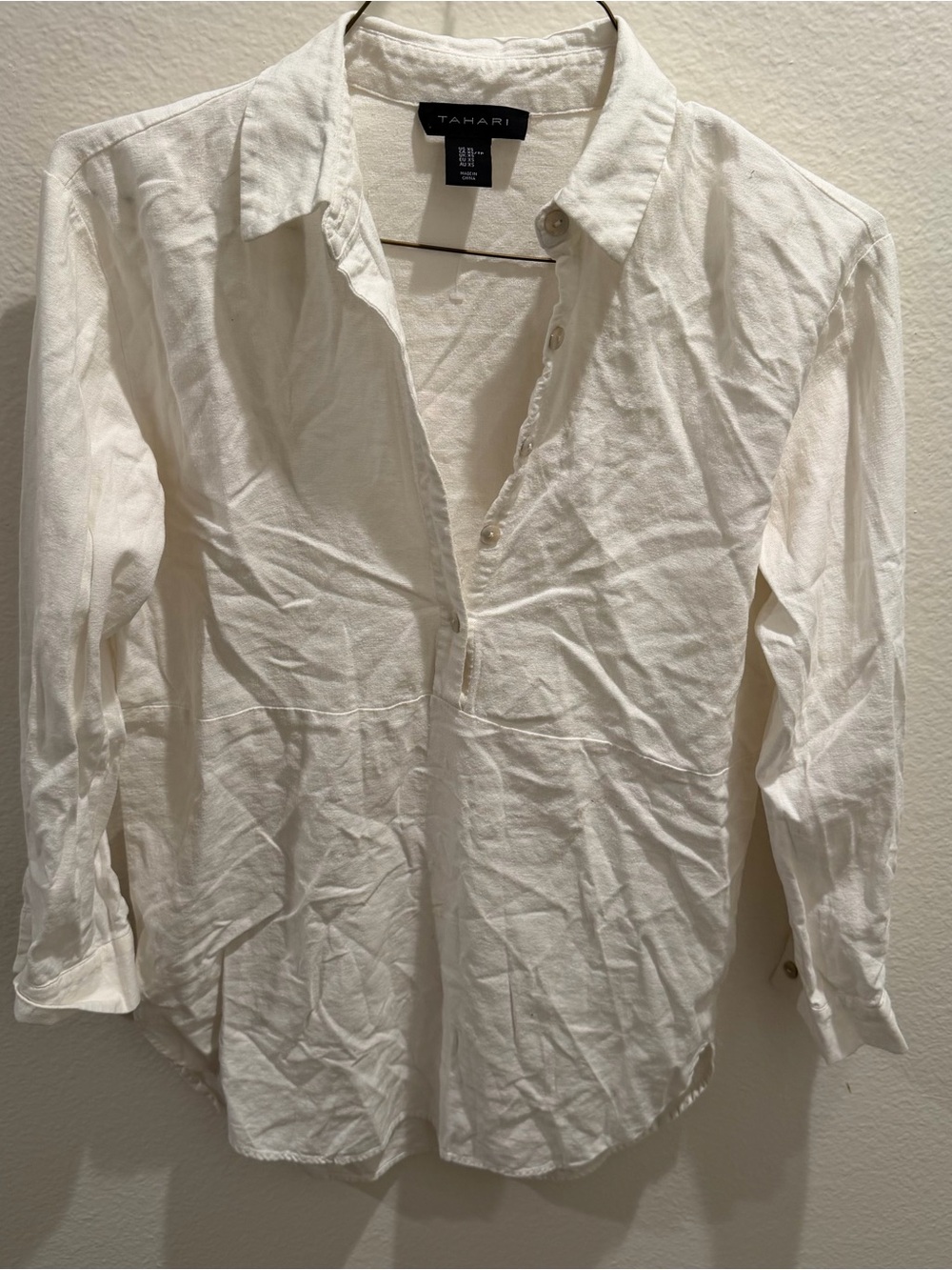 Tahari Cream Long-Sleeve Button Front Tunic Blouse